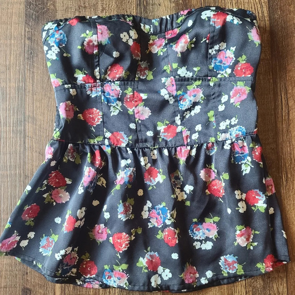 American Eagle Outfitters Tops - American Eagle Black Red Rose Floral Strapless Tube Top